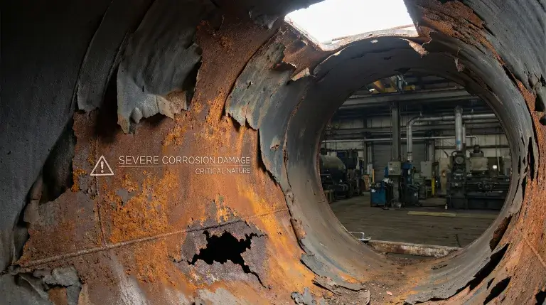 Corrosion damage inside hazardous waste tank trailer
