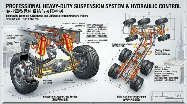 Hydraulic multi-axle steering system on a wind blade trailer