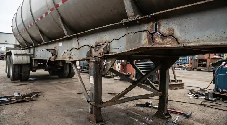 Structural fatigue and frame cracking on industrial tank trailer
