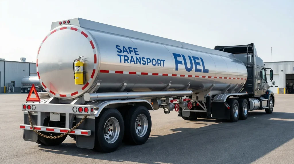Tank trailer transporting fuel safely